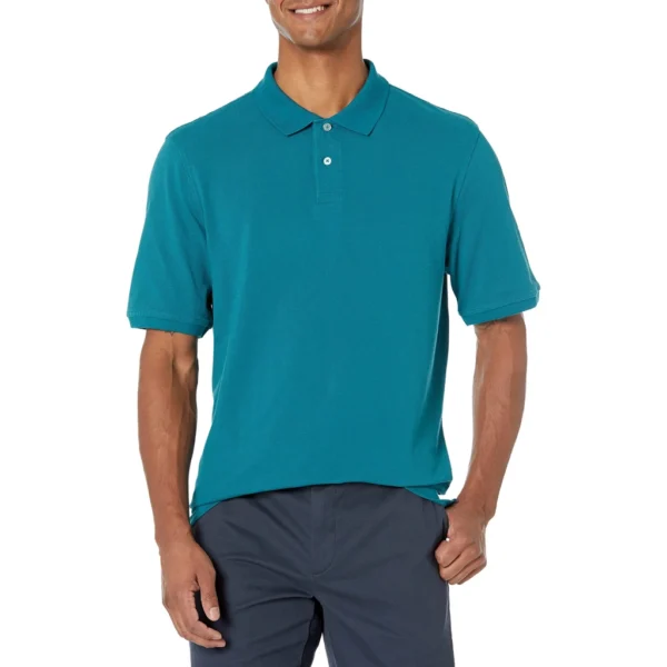 Amazon Essentials Men's Regular-Fit Cotton Pique Polo Shirt, Teal Blue