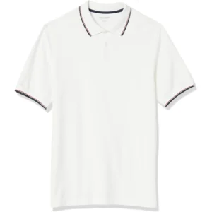 Amazon Essentials Men's Regular-Fit Cotton Pique Polo Shirt, White Twin Stripe