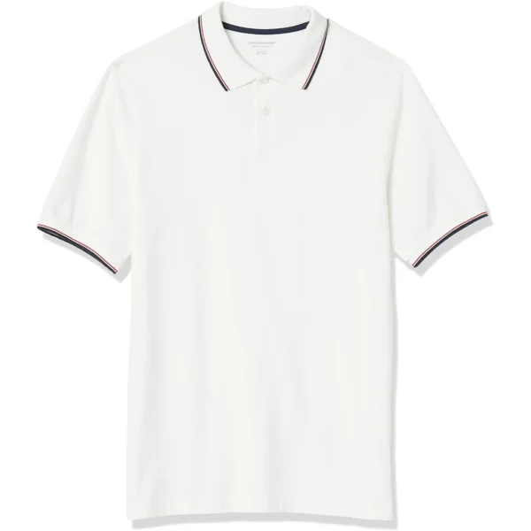 Amazon Essentials Men's Regular-Fit Cotton Pique Polo Shirt, White Twin Stripe