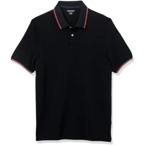 Amazon Essentials Men's Slim-Fit Cotton Pique Polo Shirt, Black/White/Red