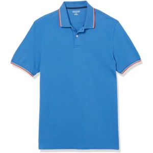 Amazon Essentials Men's Slim-Fit Cotton Pique Polo Shirt, Blue/White/Red