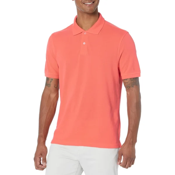 Amazon Essentials Men's Slim-Fit Cotton Pique Polo Shirt, Coral Orange