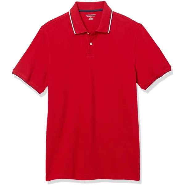 Amazon Essentials Men's Slim-Fit Cotton Pique Polo Shirt, Red/Navy/White