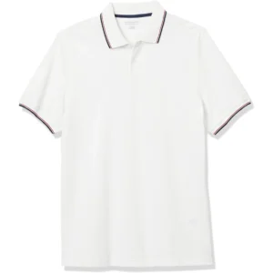 Amazon Essentials Men's Slim-Fit Cotton Pique Polo Shirt, White/Red/Navy