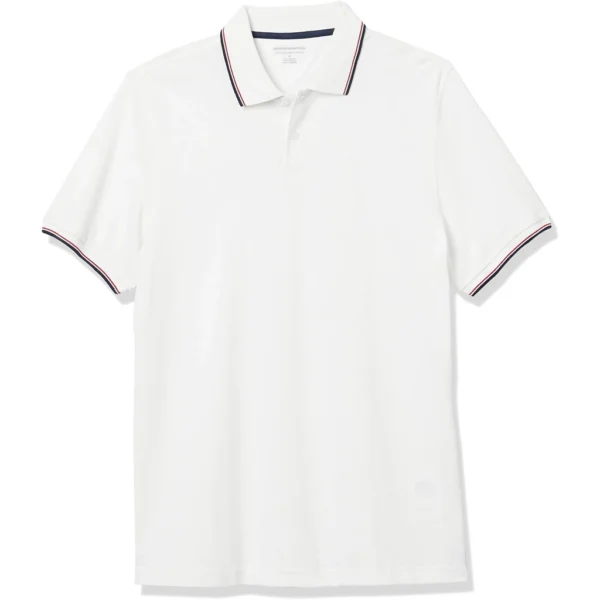 Amazon Essentials Men's Slim-Fit Cotton Pique Polo Shirt, White/Red/Navy