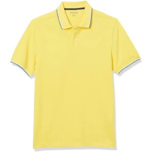 Amazon Essentials Men's Slim-Fit Cotton Pique Polo Shirt, Yellow/Blue/White