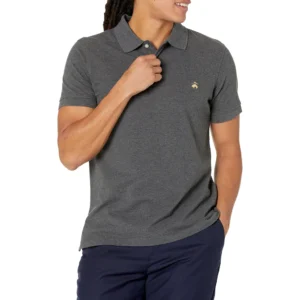 Brooks Brothers Men's Short Sleeve Cotton Pique Stretch Logo Polo Shirt, Charcoal