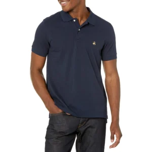 Brooks Brothers Men's Short Sleeve Cotton Pique Stretch Logo Polo Shirt, Navy