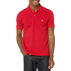 Brooks Brothers Men's Short Sleeve Cotton Pique Stretch Logo Polo Shirt, Red