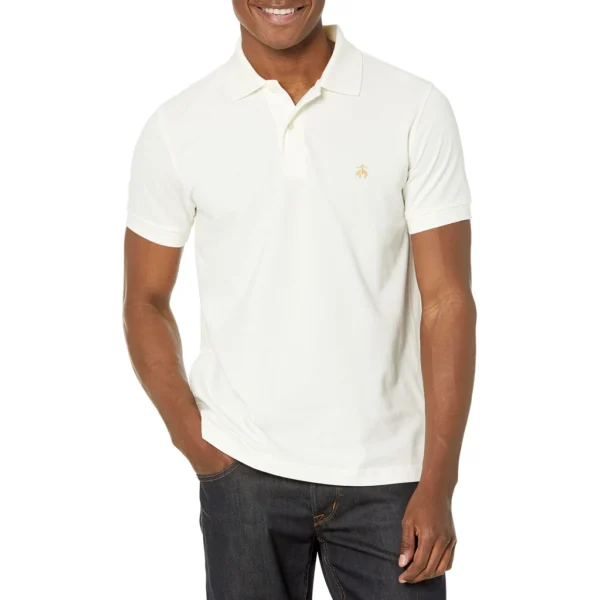 Brooks Brothers Men's Short Sleeve Cotton Pique Stretch Logo Polo Shirt, White