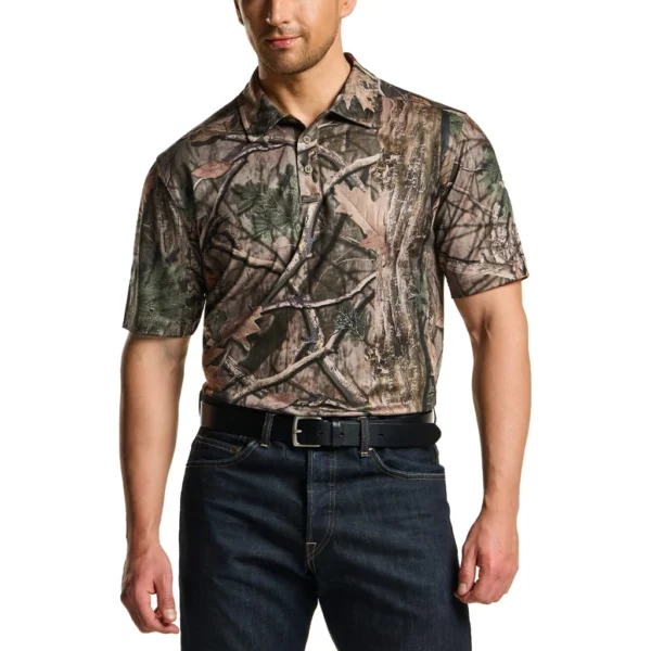 CQR Men's Pique Polo Shirt, Frost Essential Hunting Camo