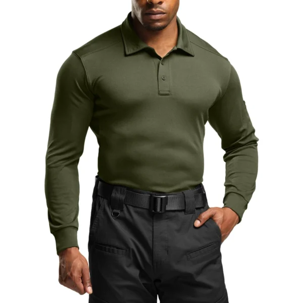 CQR Men's Pique Polo Shirt, Frost Essential Long Army Green