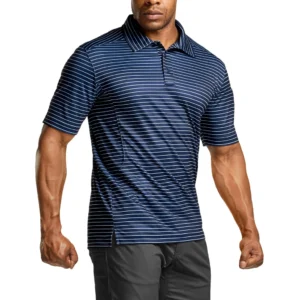 CQR Men's Pique Polo Shirt, Frost Essential Stripe Navy