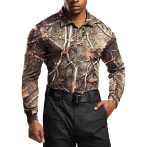 CQR Men's Pique Polo Shirt, Frost Pro Long Hunting Camo