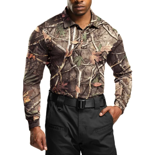 CQR Men's Pique Polo Shirt, Frost Pro Long Hunting Camo