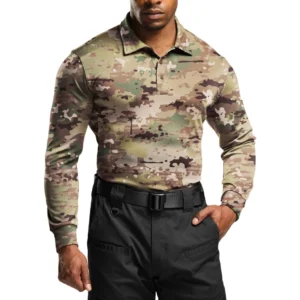 CQR Men's Pique Polo Shirt, Frost Pro Long Utility Camo