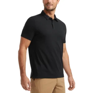 CRZ YOGA Men's Short Sleeve Pique Polo Shirt, Black