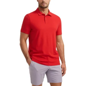 CRZ YOGA Men's Short Sleeve Pique Polo Shirt, Dark Red Raspberry