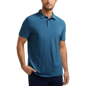 CRZ YOGA Men's Short Sleeve Pique Polo Shirt, Iron Blue