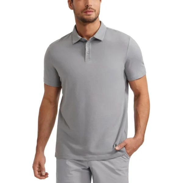 CRZ YOGA Men's Short Sleeve Pique Polo Shirt, Silver Gray