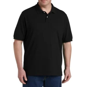 DXL Big + Tall Essentials Men's Piqué Mesh Short-Sleeve Polo Shirt, Black