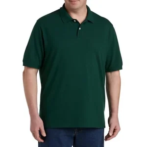 DXL Big + Tall Essentials Men's Piqué Mesh Short-Sleeve Polo Shirt, Hunter Green