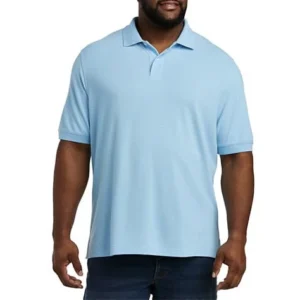 DXL Big + Tall Essentials Men's Piqué Mesh Short-Sleeve Polo Shirt, Light Blue