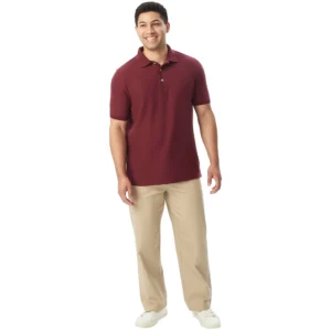 French Toast Men's Short Sleeve Pique Polo T-Shirt, Burgundy