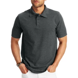 Hanes Men’s X-Temp Short Sleeve Polo Shirt, Charcoal Heather