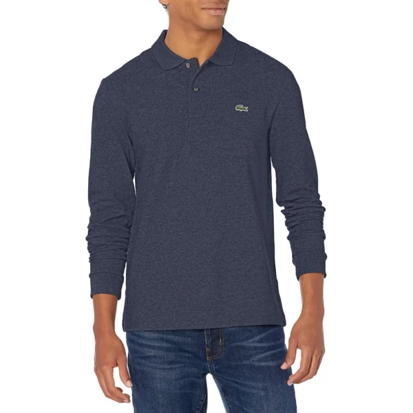 Lacoste Men's Classic Long Sleeve Pique Polo Shirt, Heather Nebula