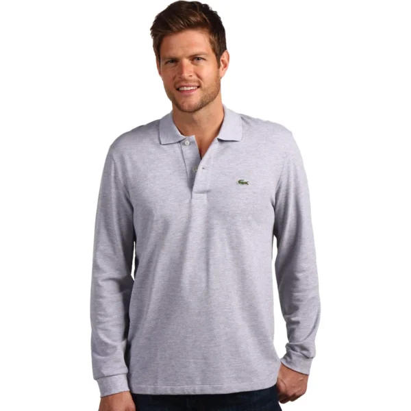 Lacoste Men's Classic Long Sleeve Pique Polo Shirt, Silver Heathered