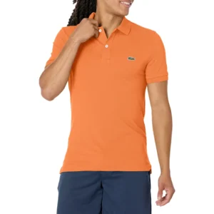 Lacoste Men's Legacy Classic Pique Slim Fit Short Sleeve Polo Shirt, Celosia