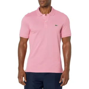 Lacoste Men's Legacy Classic Pique Slim Fit Short Sleeve Polo Shirt, Reseda Pink