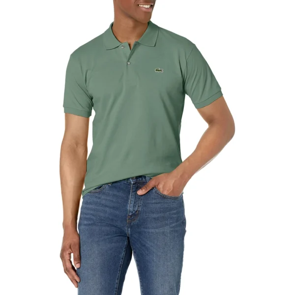 Lacoste Men's Short Sleeve Pima Jersey Interlock Regular Fit Polo, Ash Tree