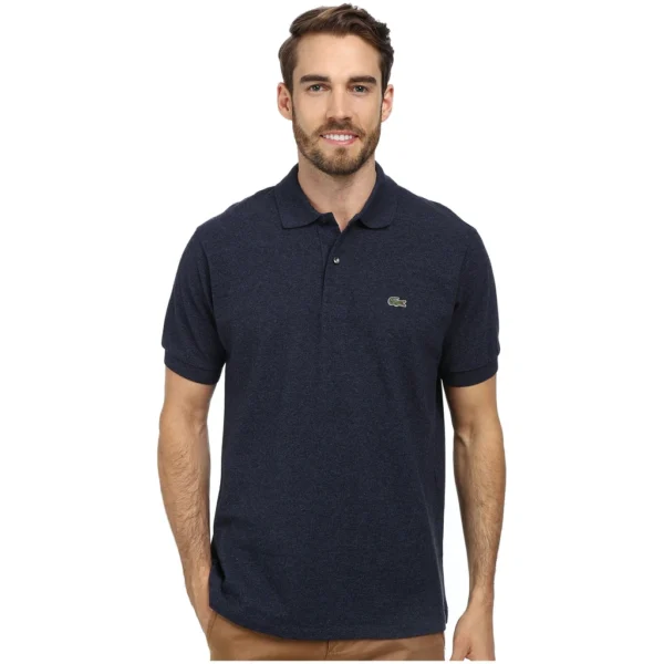 Lacoste Men's Short Sleeve Pima Jersey Interlock Regular Fit Polo, Dark Indigo Blue Chine