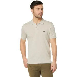 Lacoste Men's Short Sleeve Pima Jersey Interlock Regular Fit Polo, Heather Wicker