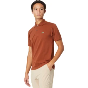 Lacoste Men's Short Sleeve Pima Jersey Interlock Regular Fit Polo, Myrrh Brown