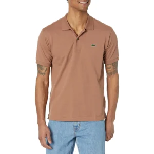 Lacoste Men's Short Sleeve Pima Jersey Interlock Regular Fit Polo, Pecan