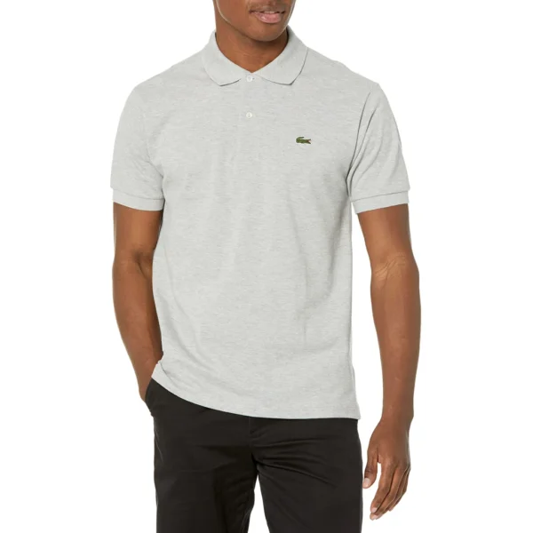 Lacoste Men's Short Sleeve Pima Jersey Interlock Regular Fit Polo, Silver/Grey Chine