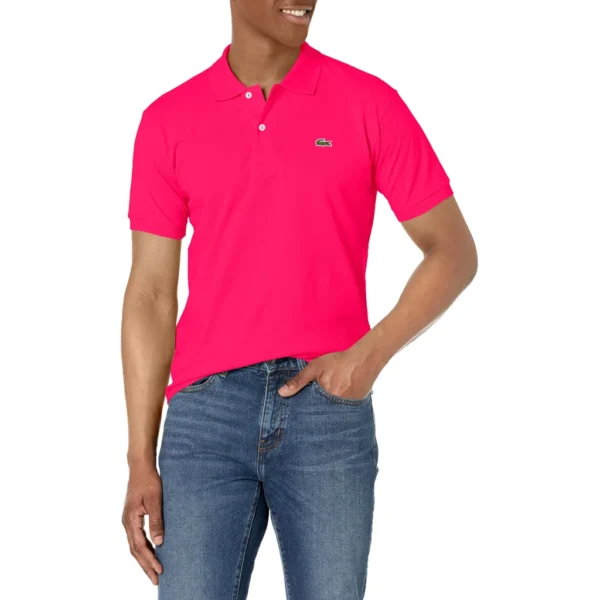 Lacoste Men's Short Sleeve Pima Jersey Interlock Regular Fit Polo, Spinel Pink