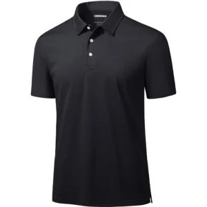 Magcomsen Men's 3 Button Pique Polo Shirt, Black