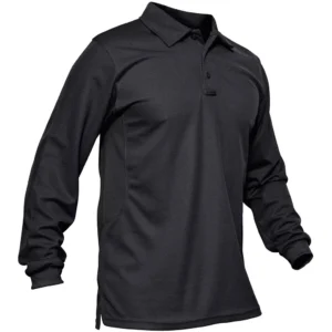 Magcomsen Men's 3 Button Polo Shirt, Black