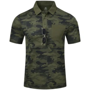 MoFiz Men's Camo Polo Golf Shirt, B-army Green Camo