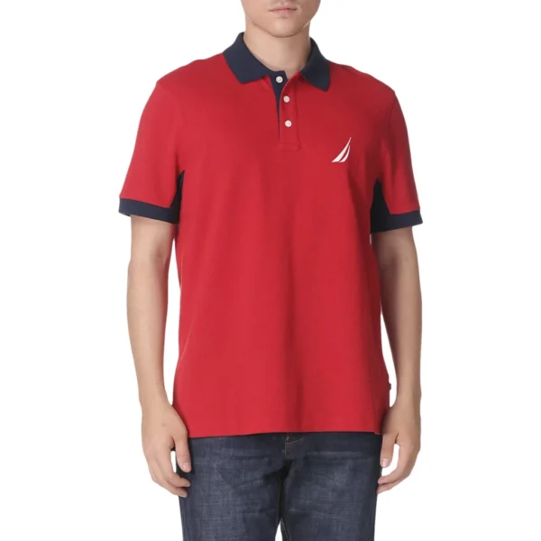 Nautica Men's Classic Fit Short Sleeve Performance Pique Polo Shirt, Nautica Red