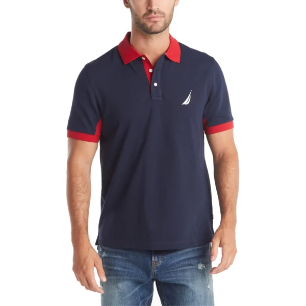 Nautica Men's Classic Fit Short Sleeve Performance Pique Polo Shirt, Navy