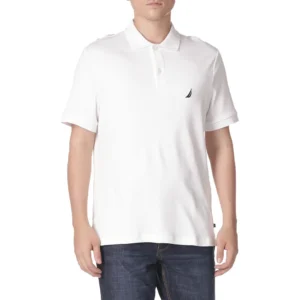 Nautica Men's Classic Fit Short Sleeve Solid Soft Cotton Polo Shirt, Bright White