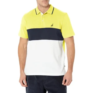 Nautica Men's Short Sleeve 100% Cotton Pique Color Block Polo Shirt, Blazing Yellow