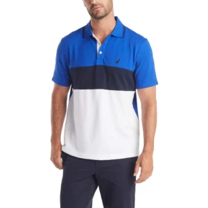 Nautica Men's Short Sleeve 100% Cotton Pique Color Block Polo Shirt, Bright Cobalt