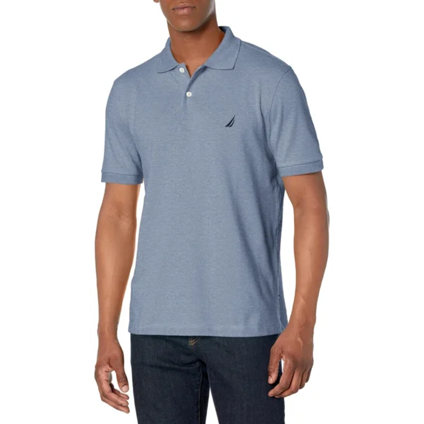 Nautica Men's Short Sleeve Classic Fit Pique Polo, Deep Anchor Heather