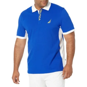 Nautica Men's Short Sleeve Color Block Performance Pique Polo Shirt, Bright Cobalt